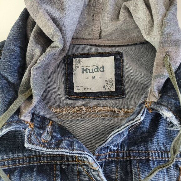 Mudd Jean Jacket Distressed Sleeves Pockets Button Juniors Womens Medium - Picture 5 of 12
